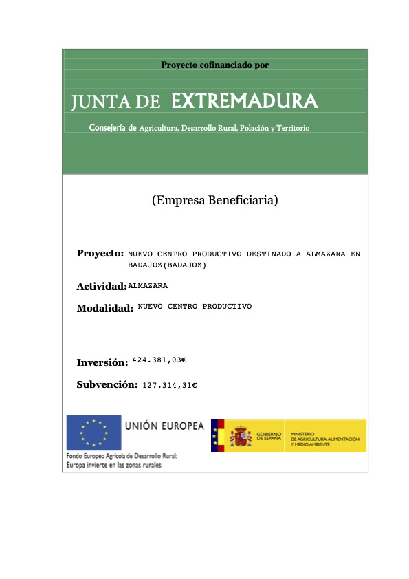 Empresa beneficiaria Junta de Extremadura